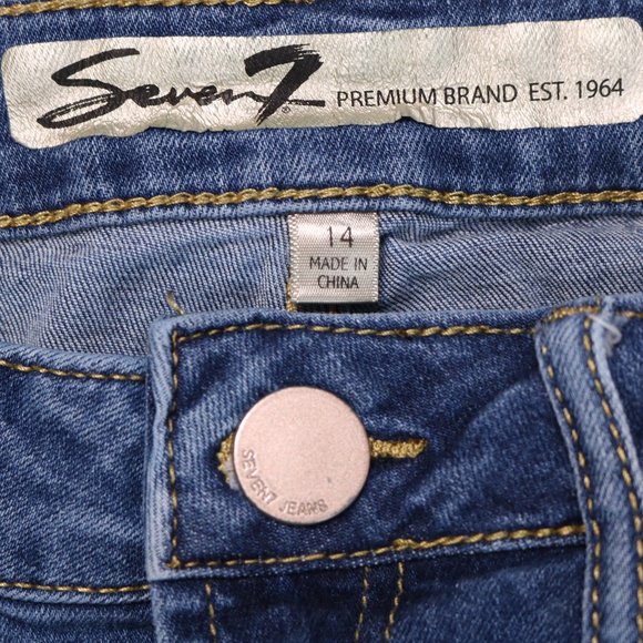 Seven7 Jeans High Rise Flare Crop Distressed Medium Wash - Picture 4 of 13